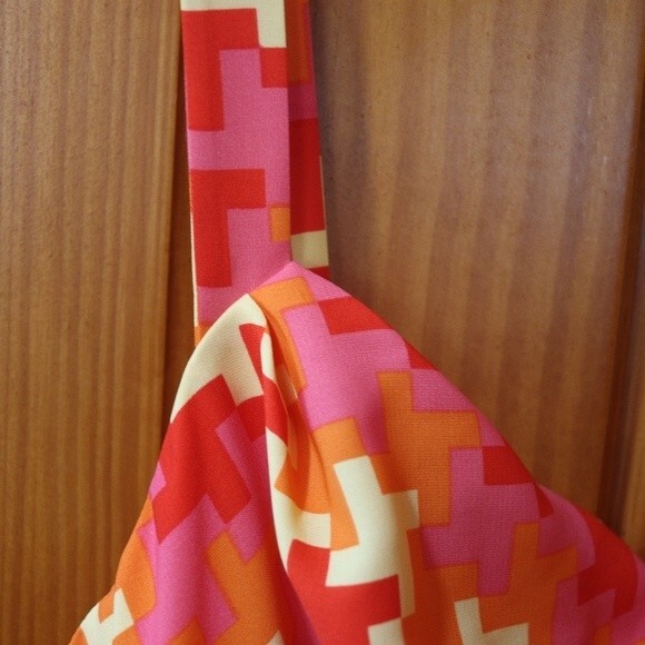 Shoshanna Pink & Orange Geometric Print Tank Dress 12 Y2K Chevron Striped Bright - Picture 10 of 12